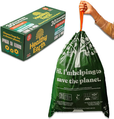 Healthy Earth 13 Gallon Compostable Drawstring Trash Bags, 1.13 Mil Extra Thick 