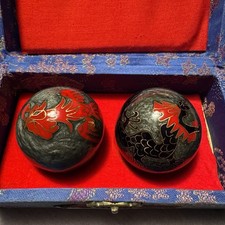 Chinese Baoding Balls - 1 7/8  - Vintage Cloisonn  Chime Dragon Phoenix Shouxing