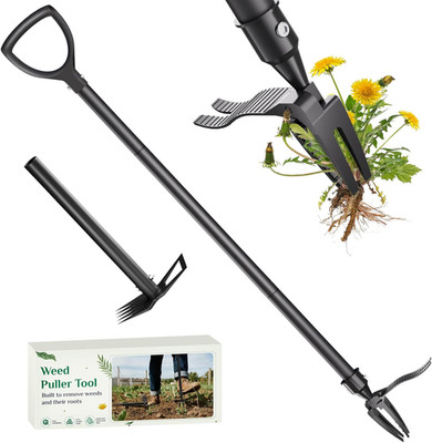 Weed Puller Tool, 2-In-1 Stand up Heavy Duty Root Removal Tool with 4 Claw Head