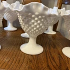 Vintage Fenton Hobnail Milk Glass Compote Pedestal Candy Dish with Ruffled Edge