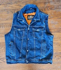Bikers Edge Navy Cotton Heavy Denim Lined Motorcycle Vest Conceal Carry Sz Large