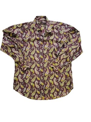 Etro Paisley Button-Down Shirt Size IT 43 Brown Green Pink Multi Long Sleeve