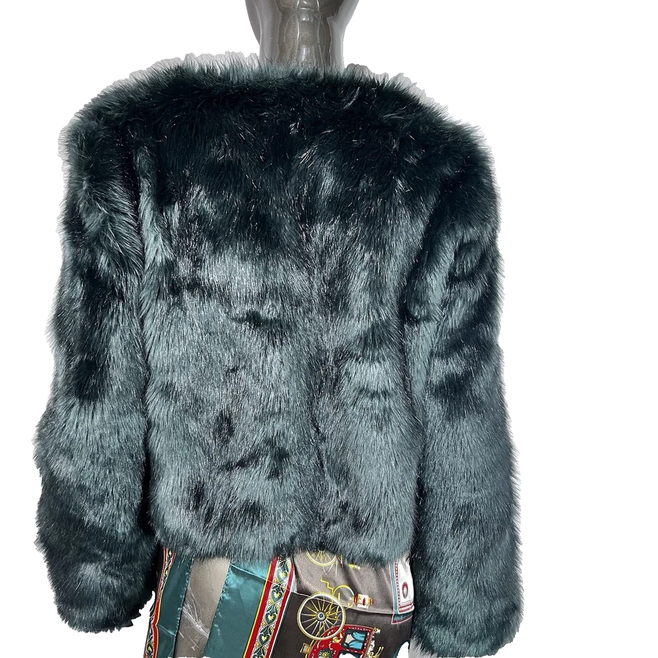 Jaqueta de pele sintética Forever21 feminina M verde cropped estilo aberto casaco - Imagem 4 de 4