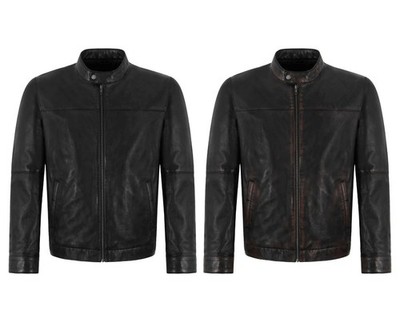 Men's Racer Biker Style Leather Jacket Black Waxed Classic Fit Motorcycle Jacket