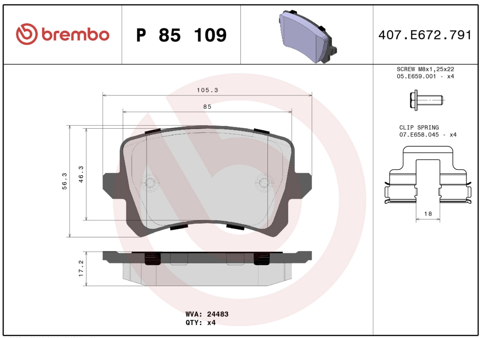 Plaquettes de freins BREMBO P 85 109 en céramique faible poussière pour un freinage silencieux