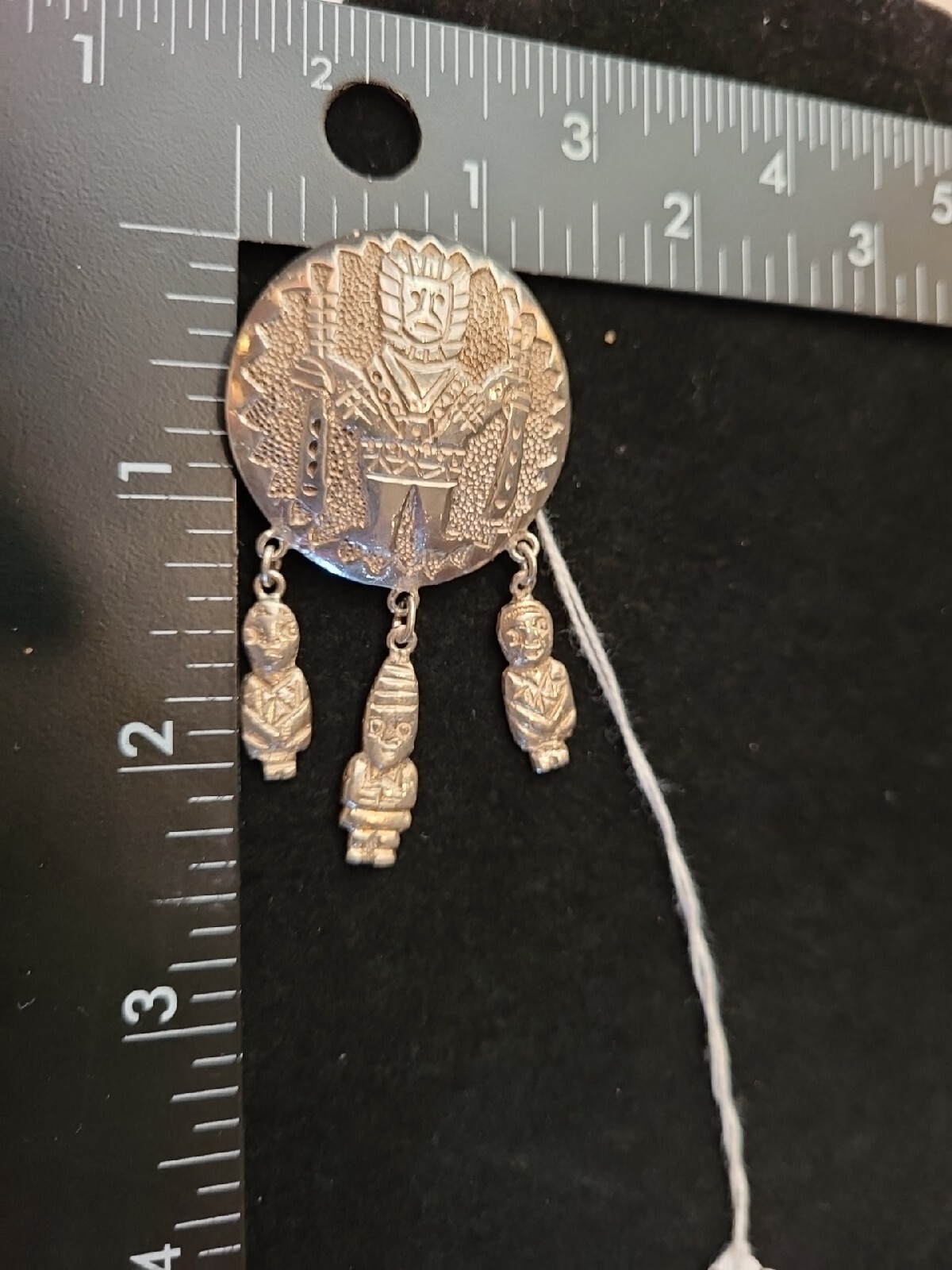 Vintage Solid 900 Silver Peruvian Aztec Mayan Bro… - image 3