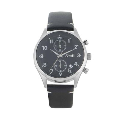 Orologio Uomo STROILI ZURIGO 1674236 Chrono Vera Pelle Nero