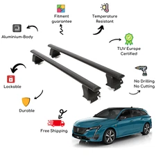 Bare Roof Rack Cross Bars Set for PEUGEOT 308 5 Door 21-Up Black