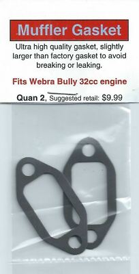 Aftermarket Muffler/Exhaust Gasket 2 Pack, Fits Webra Bully 32cc NIP
