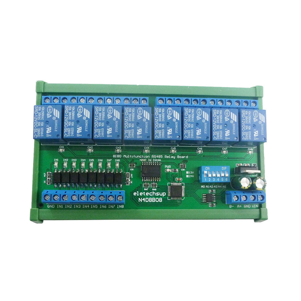 DC 12V/24V 8I8O Digital RS485 Modbus RTU Protocol Switch Control Board DIN35 C45