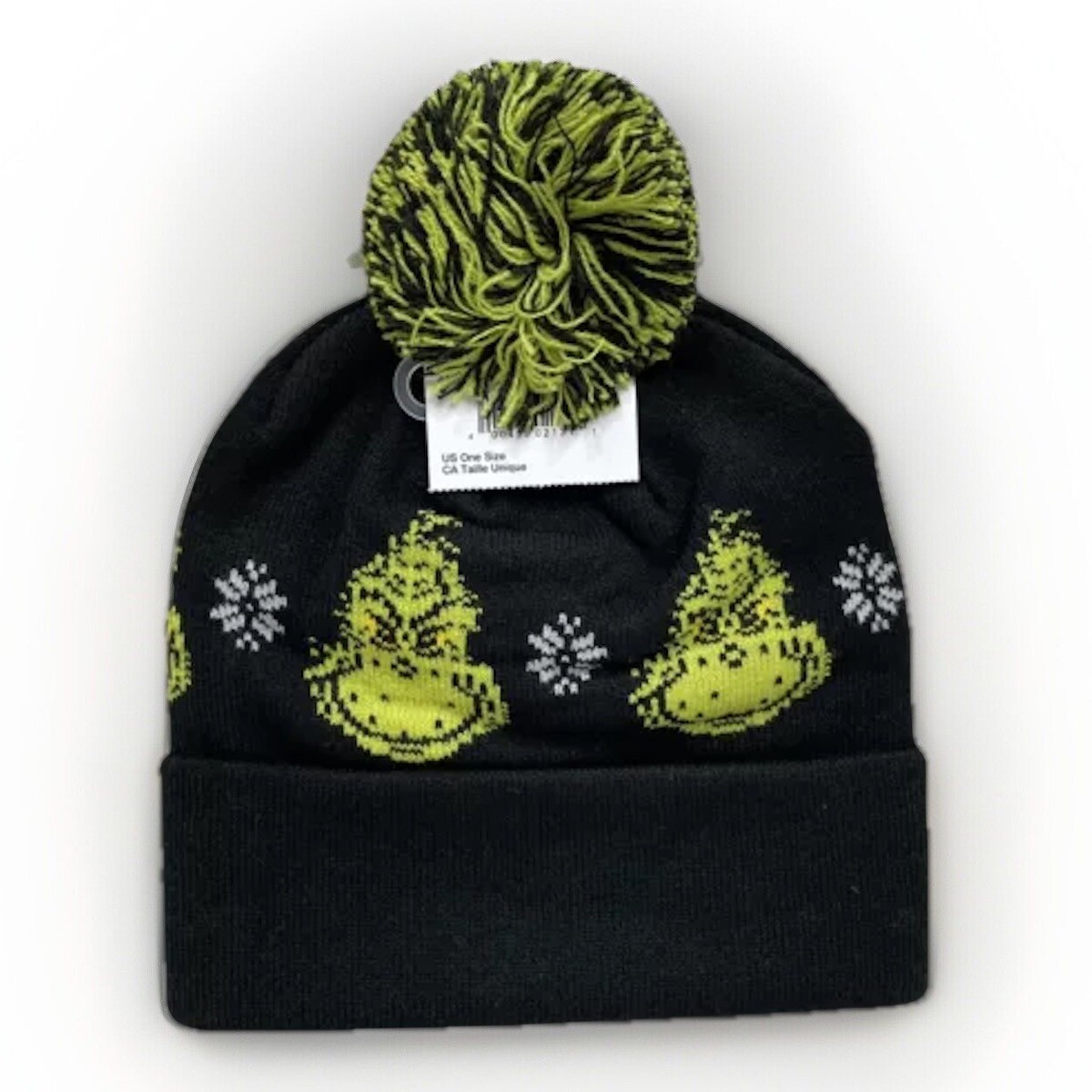 American Eagle Grinch Christmas Hat Beanie Black Green Cuff  display picture 3