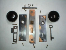 Antique Arts and Crafts Era Door Hardware with Porcelain Doorknobs