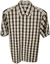 Gap Men's Size XL Brown Beige Plaid Shirt Short Sleeve Collared Button-Up