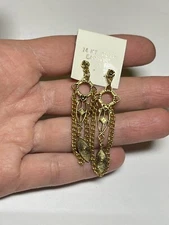 Vintage NOS Gothic Victorian Revival Chain Filigree Goldtone Earrings SS1326