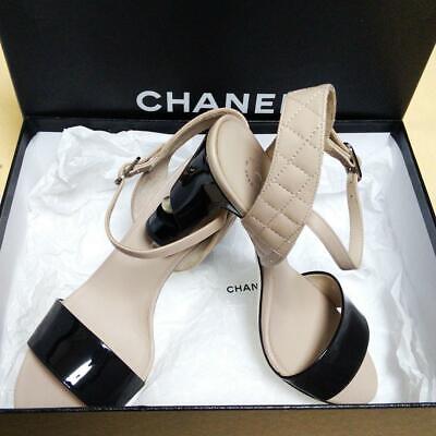 Wander Bathroom request Auth CHANEL CC Logo Pearl Ankle strap Leather Sandals Black/Beige Size 37C  New | eBay
