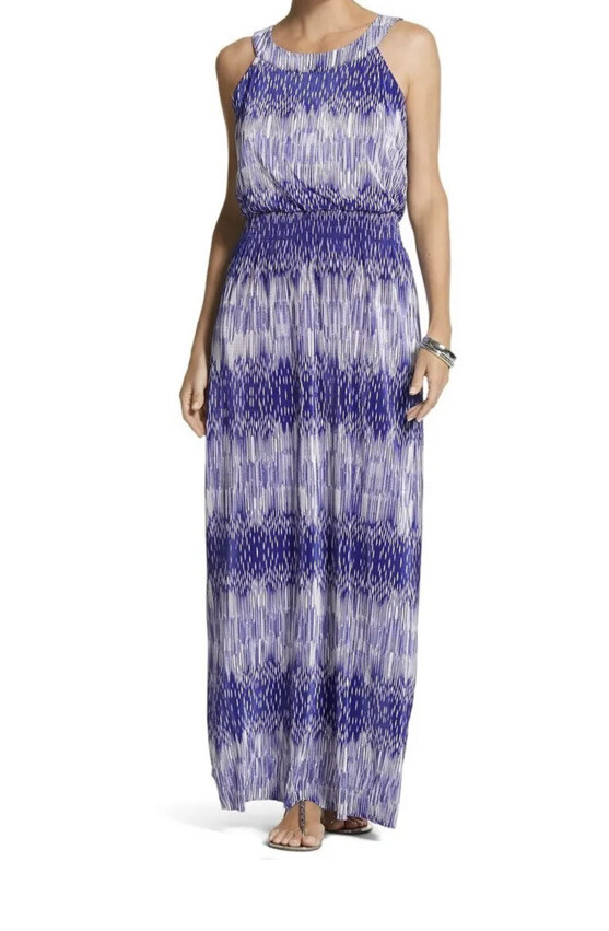 Chico Womens Purple Ikat Sleeveless Boat Neck Pleated Maxi Dress Size 3 |  eBay