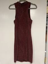 Windsor High Neck Sleeveless Maroon Sparkle Dress - Size Small