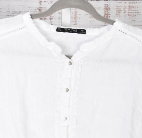 Zara Basic White Linen Button Down Blouse Size L - image 3