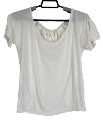 Piper Project Top Womens Medium Knit Cutout Back Sheer White Shirt Short Sleeve