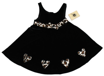 NWT Good Lad Girls Toddler 4T Black Sleeveless Dress w/ Hearts & Leopard Print 