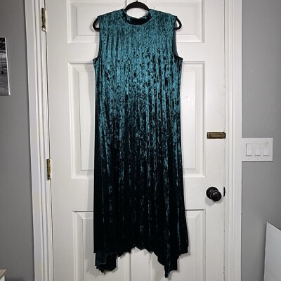 Tahari ASL Women's Asymmetrical Velvet Pleated Maxi Dress Teal/Green Size  14