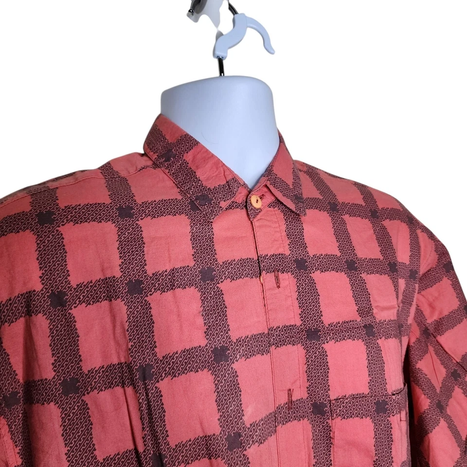Vintage 80s Saturdays Button Up Plaid Check Men Shirt Size L Pink - Image 3 of 4