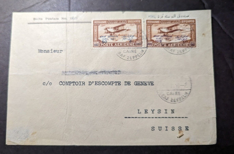 1931 Egypt Airmail LZ 127 Graf Zeppelin Cover Cairo to Lausanne Switzerland