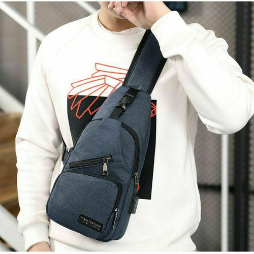 Borsa a tracolla uomo ragazzo con ricarica USB petto tracolla B G7U0 - Foto 9 di 14