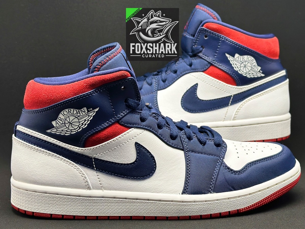 Size 9.5M Air Jordan 1 Mid SE USA Sneakers Red White Blue