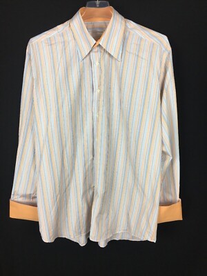 Platinum Men's Shirt Striped Orange Blue French Cuff Size XL