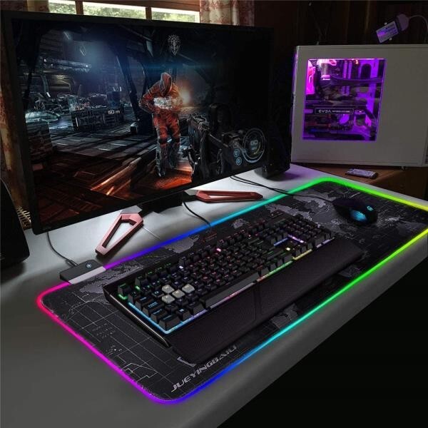 RGB LED World Map Gaming Mouse Pad - XXL Soft Mat 31.5x12 Inches High Quality-image