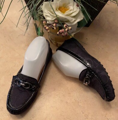 Coach Women's Black Fortunata C logo Driving Flat Loafers Sz EUC! MSRP  $149