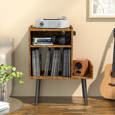 Vinyl Record Player Stand Turntable Album Cabinet w/ Power Outlet & USB