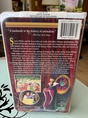 WALT DISNEY MASTERPIECE SNOW WHITE & SEVEN DWARF VHS #1524 Movie FACTORY SEALED - Imagen 2 de 7
