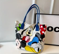 MICKEY MOUSE AND FRIENDS CANVAS TOTE WITH BLUE STRAP & ZIPPER-NEXT DAY SHIPPING