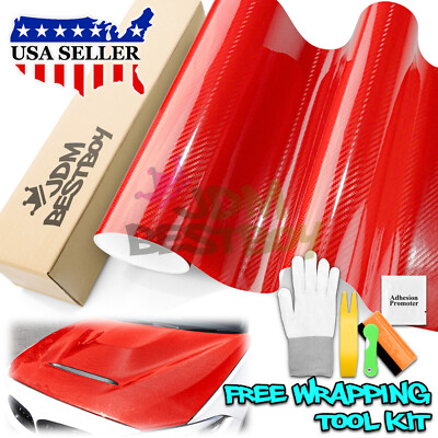 5D Carbon Fiber Red High Gloss Glossy Auto Vinyl Wrap Sticker Decal Sheet Film
