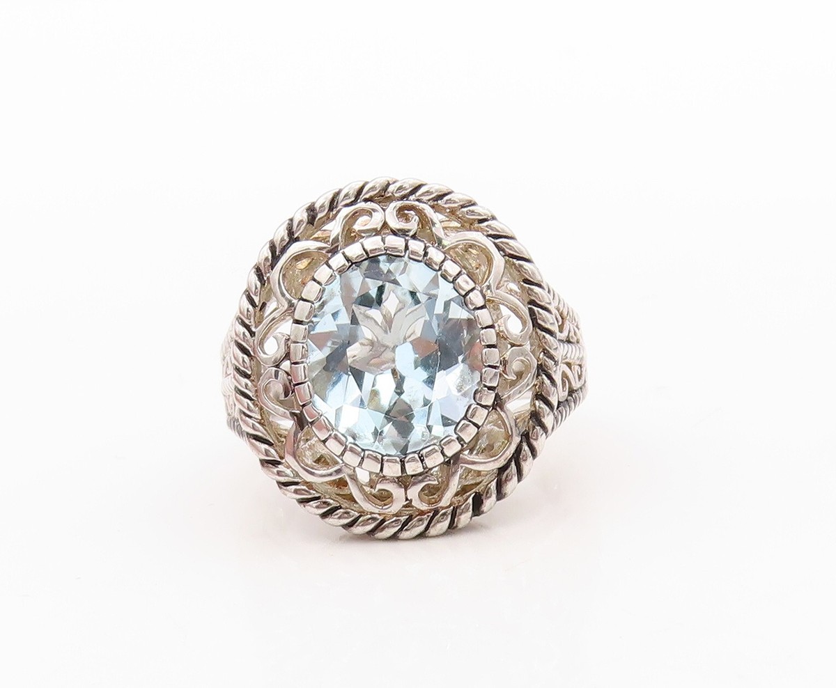 925 Sterling Silver Vintage Ring Swirly Floral Cutout Blue 925 Sterling Silver Vintage Ring Swirly Floral Cutout Blue