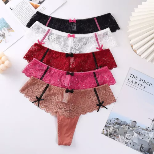 5 Pack Lot Sexy Womens Full Lace Panties Thong G string High Leg Underwear Brief - Picture 27 of 28