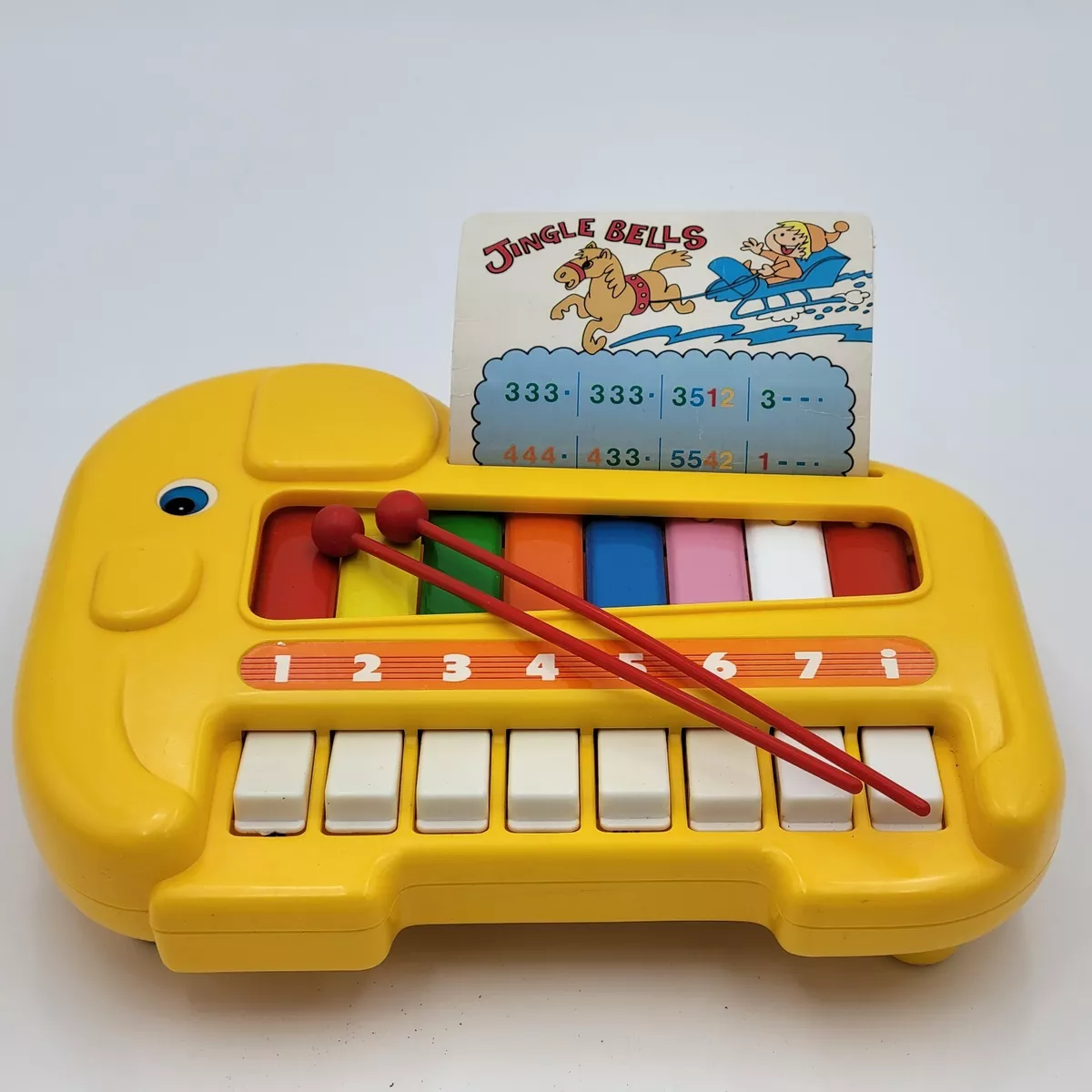 Vintage Blue Box Yellow Elephant Pianophone Xylophone Piano Musical Toy Complete