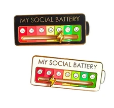 Social Battery Enamel Pin, USA SELLER Anxiety Sliding Mood Interactive Pin