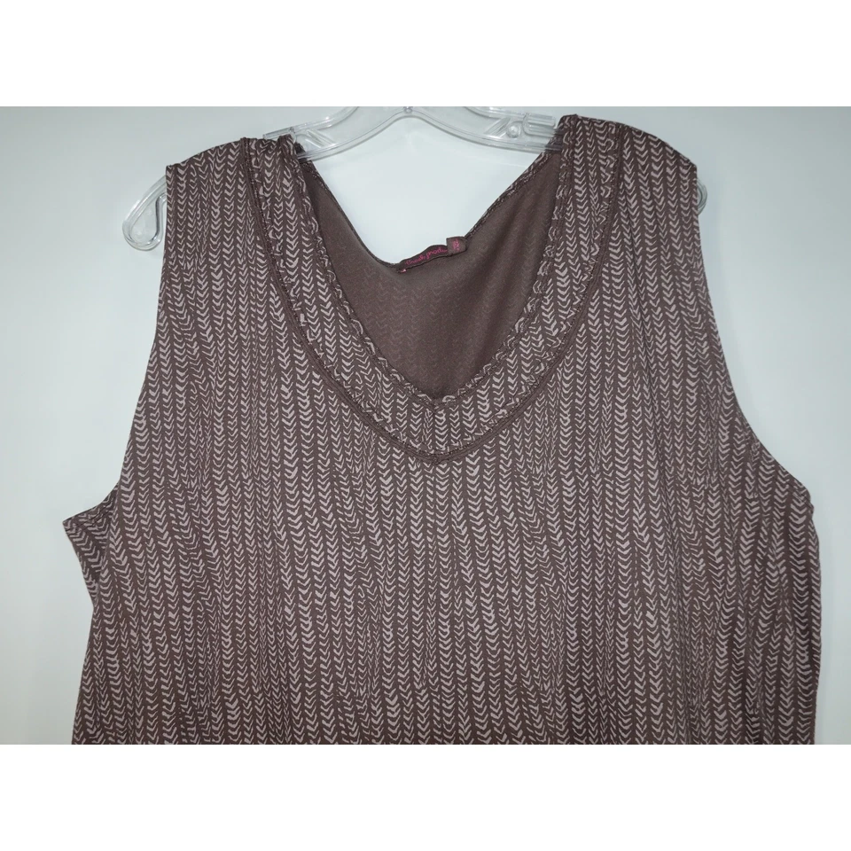 Vestido para mujer Fresh Produce 2X marrón estampado sin mangas midi bolsillos boho Foto 3 de 4