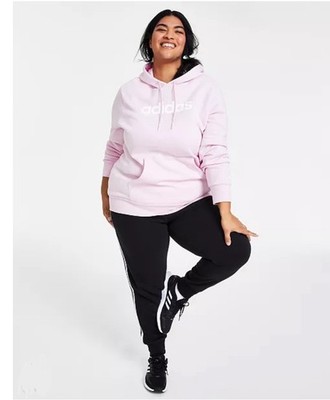 Adidas Womens Trendy Essentials Logo Pullover Fleece Hoodie Pink Plus 1X NEW!