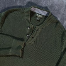 Eddie Bauer Outdoor Outfitters Pullover Sweater Mens L Green Henley Neck READ
