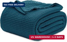 100 Cotton Blanket, Waffle Weave, Queen Size, Teal, 90"x90"
