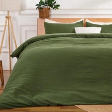 Green Duvet Cover Queen Size, 100 Sandwashed Cotton Soft Queen Duvet Cover S...