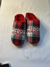 Merry Red Plaid Cozy Slippers. New
