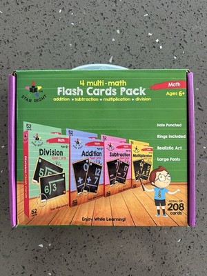 Star Right Education 4 multi-math Flash Cards Packs 208 cards with rings Ages 6+