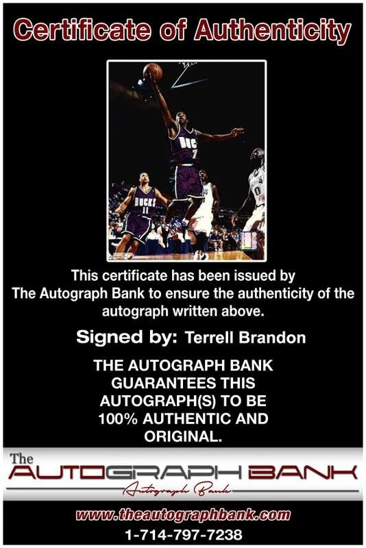 Foto 8x10 de baloncesto de la NBA firmada por Terrell Brandon con certificado autografiado 004 Foto 2 de 2