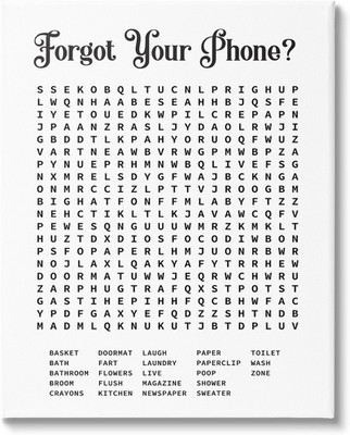 'Phone Crossword Puzzle Bathroom Word Design', Canvas Art, 24 X 30 Inches, Easy