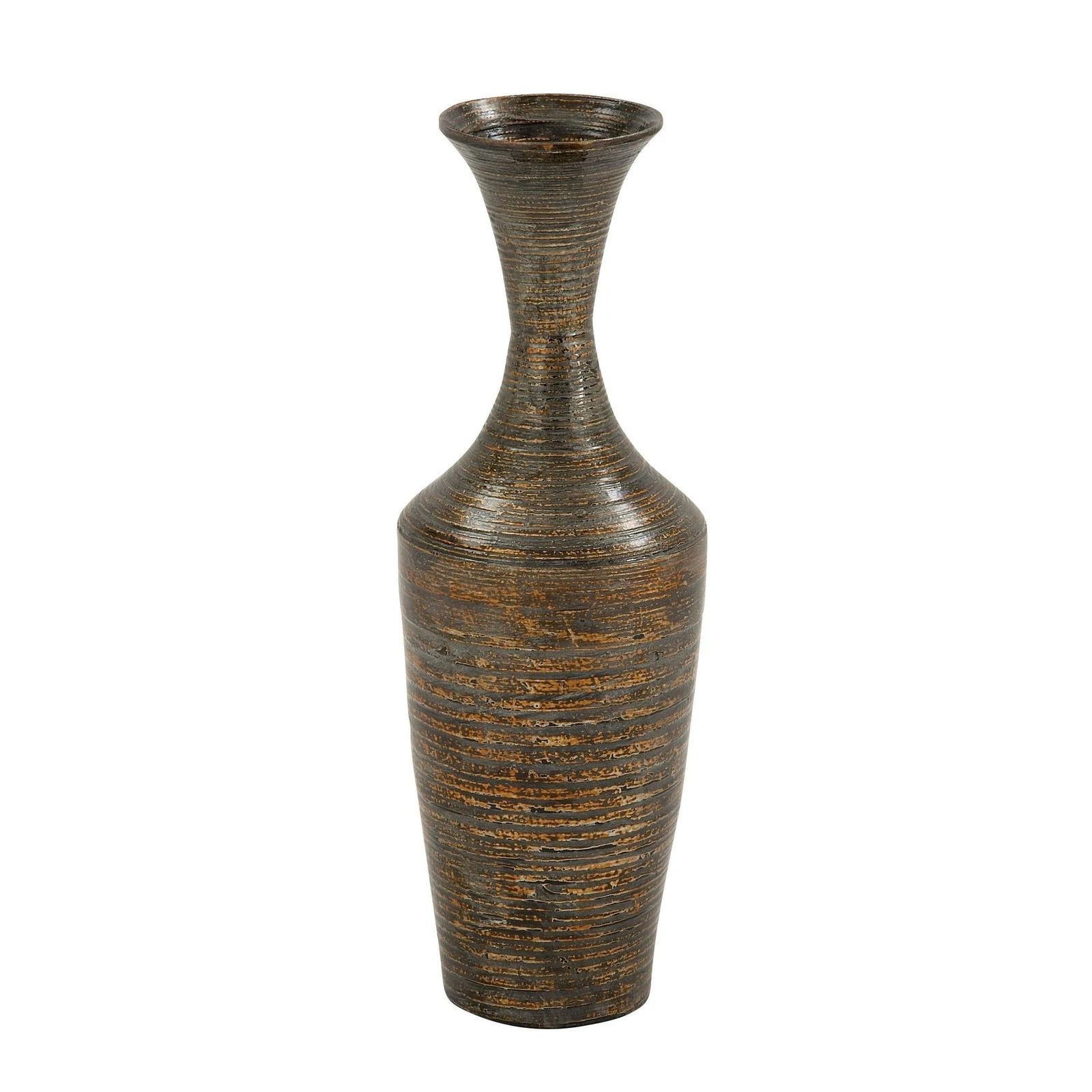 23" Dark Brown Bamboo Wood Tall Floor Decorative Vase W/ Lacquer